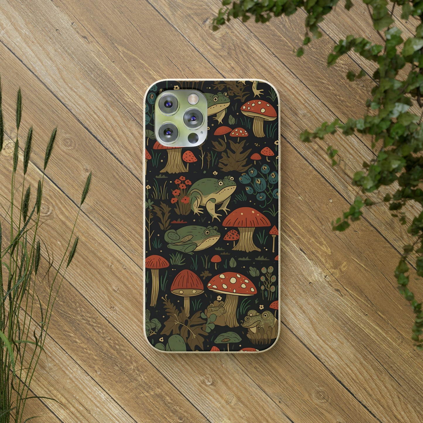 Cottagecore Frogs with Mushrooms | Biodegradable iPhone Case