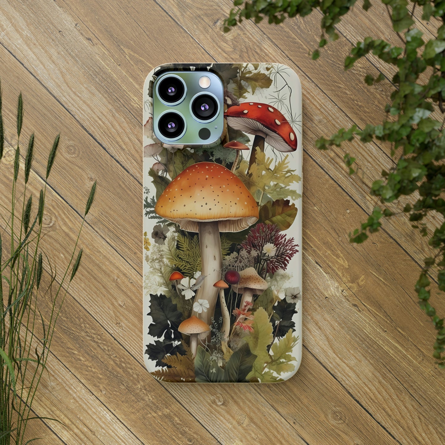 Cottagecore Mushrooms and Plants | Biodegradable iPhone Case