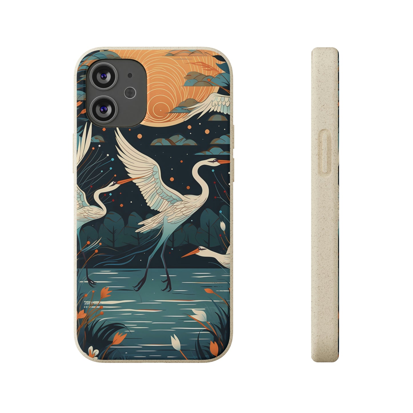 Cranes Flying Over a Pond | Biodegradable iPhone Case