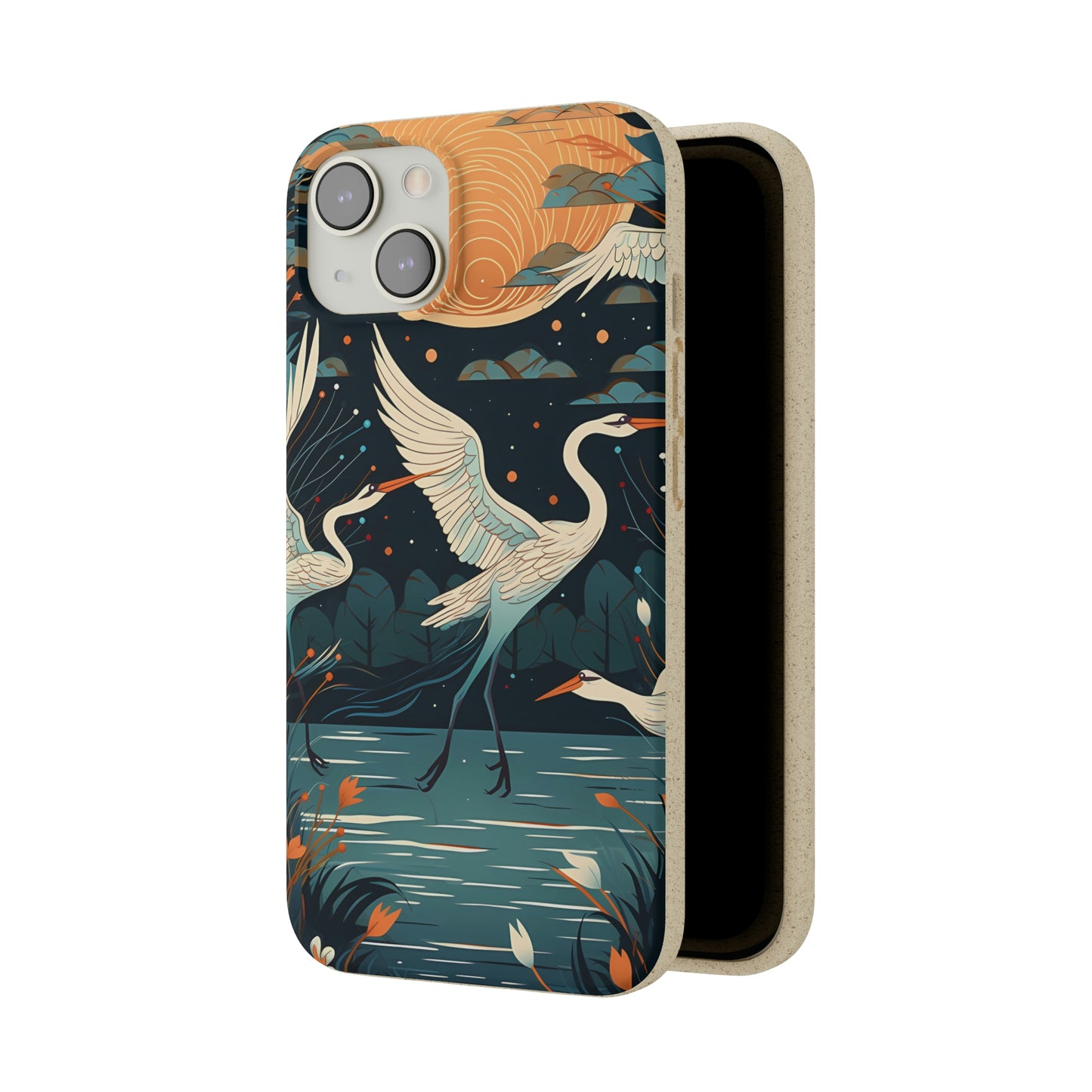 Cranes Flying Over a Pond | Biodegradable iPhone Case