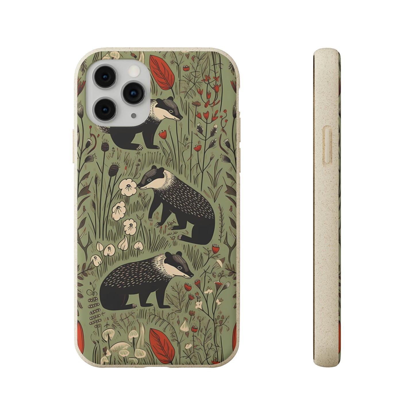 Cute Badgers in a Meadow | Biodegradable iPhone Case