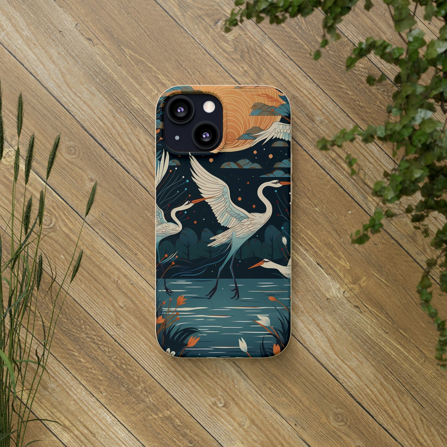 Cranes Flying Over a Pond | Biodegradable iPhone Case