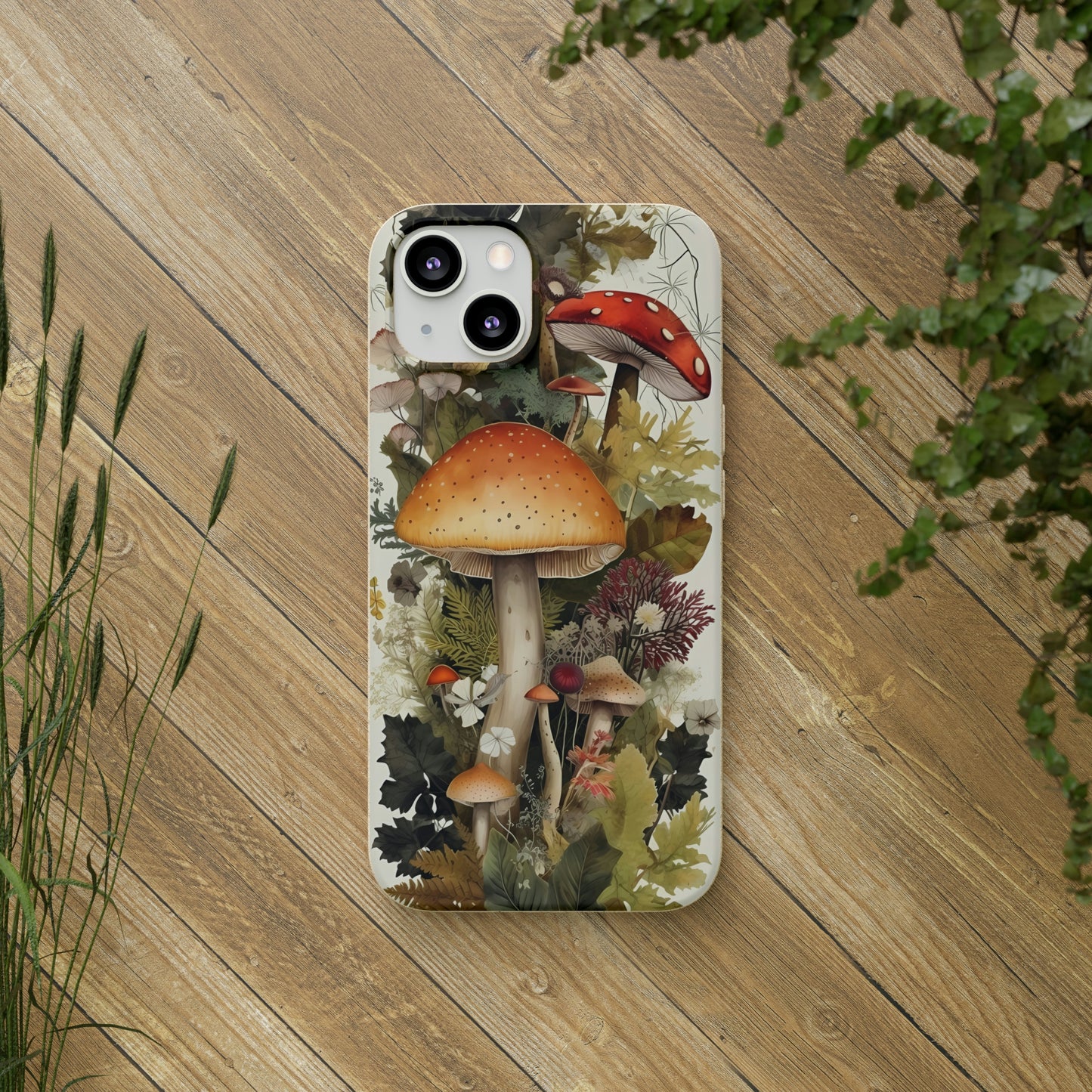 Cottagecore Mushrooms and Plants | Biodegradable iPhone Case