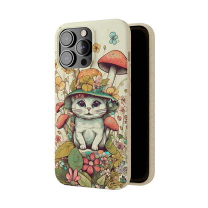 Cottagecore Cat Wearing a Hat | Biodegradable iPhone Case