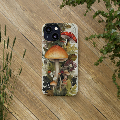 Cottagecore Mushrooms and Plants | Biodegradable iPhone Case