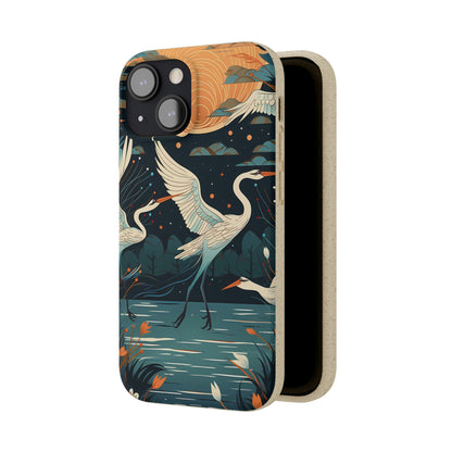 Cranes Flying Over a Pond | Biodegradable iPhone Case