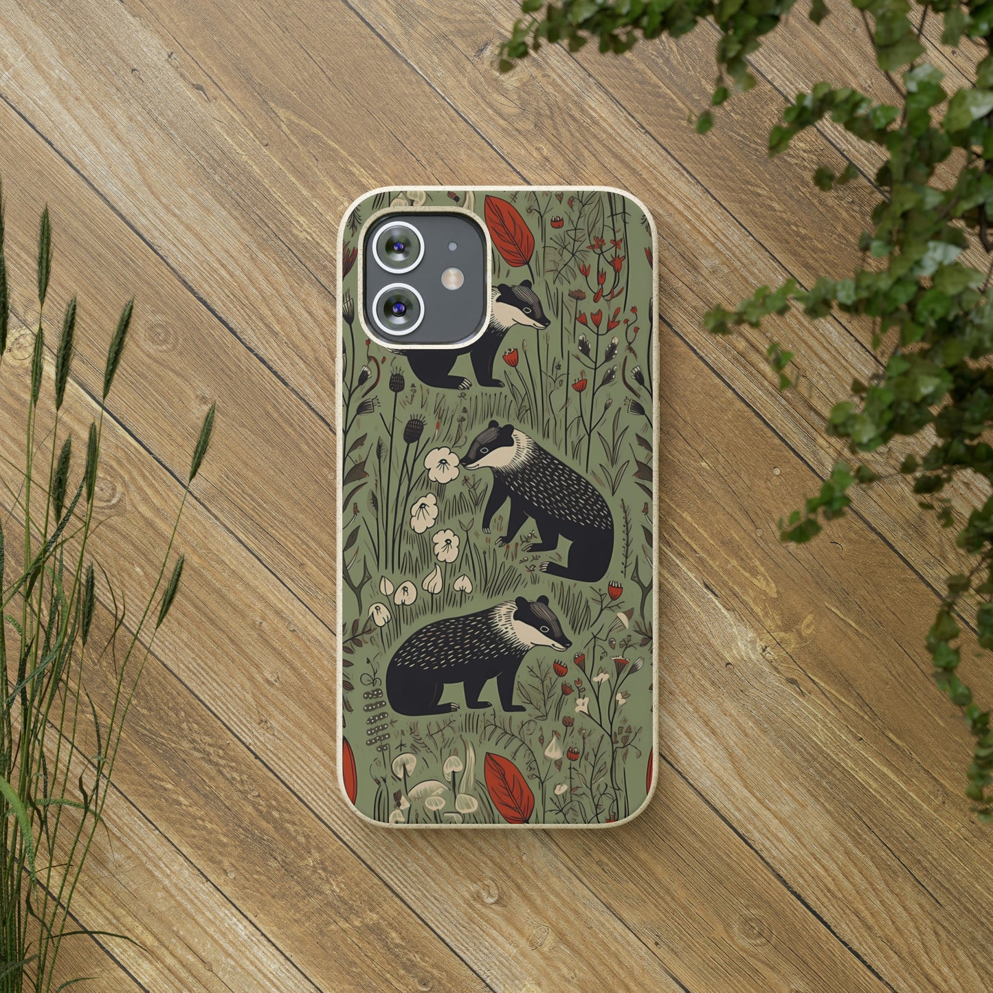 Cute Badgers in a Meadow | Biodegradable iPhone Case