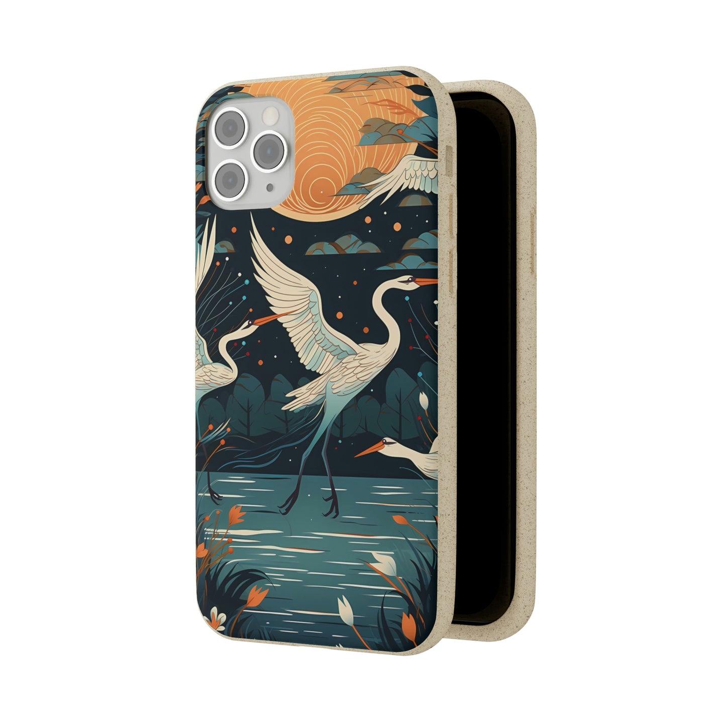 Cranes Flying Over a Pond | Biodegradable iPhone Case