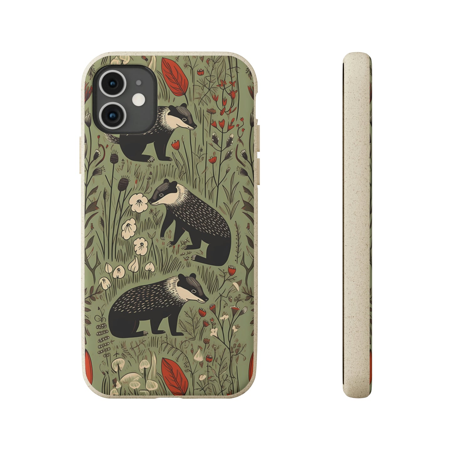 Cute Badgers in a Meadow | Biodegradable iPhone Case