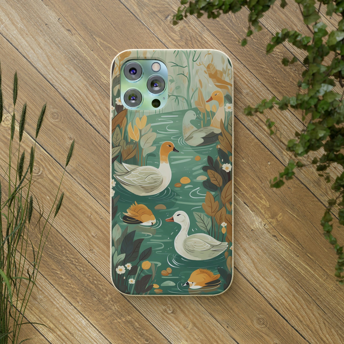 Cottagecore Ducks in a Pond | Biodegradable iPhone Case