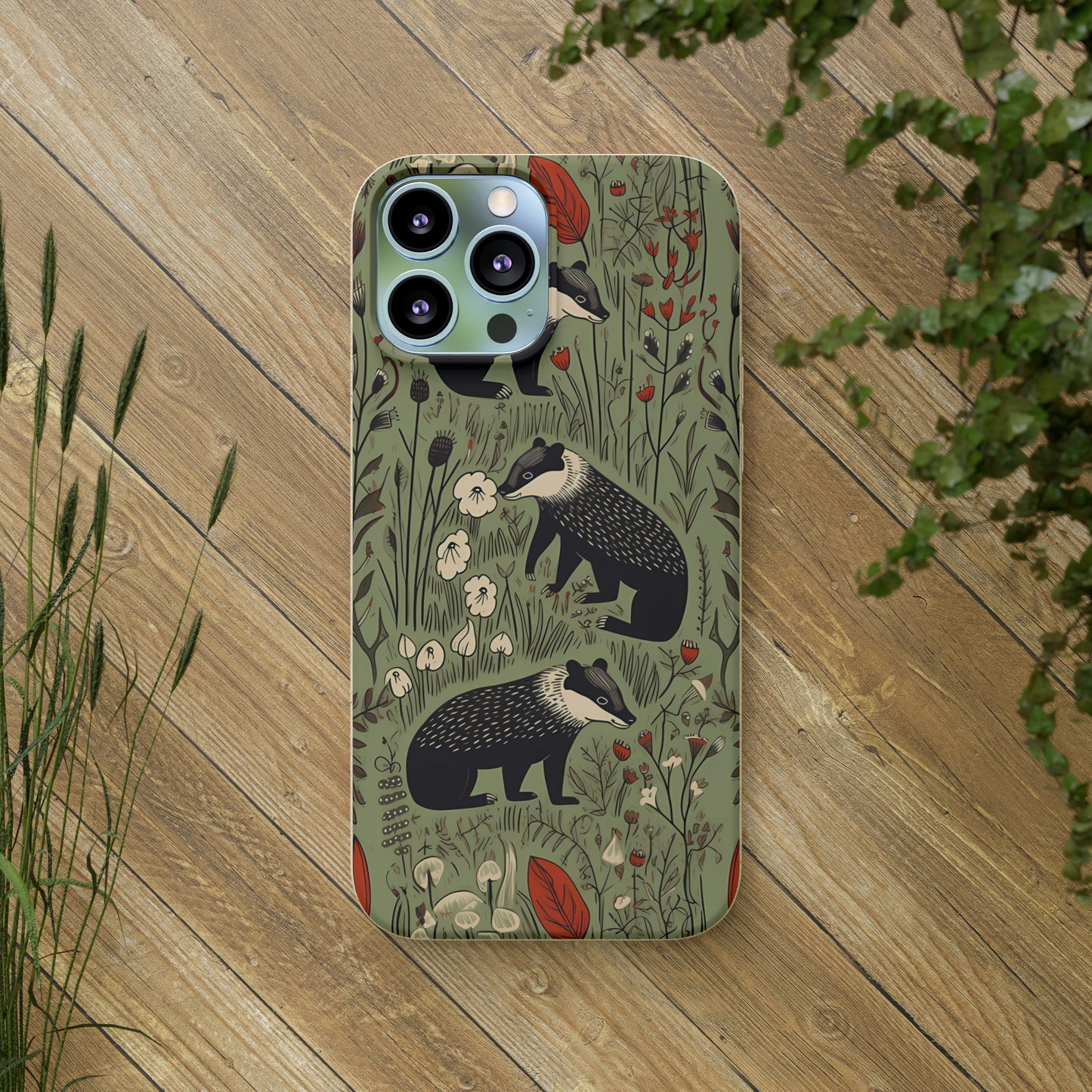 Cute Badgers in a Meadow | Biodegradable iPhone Case