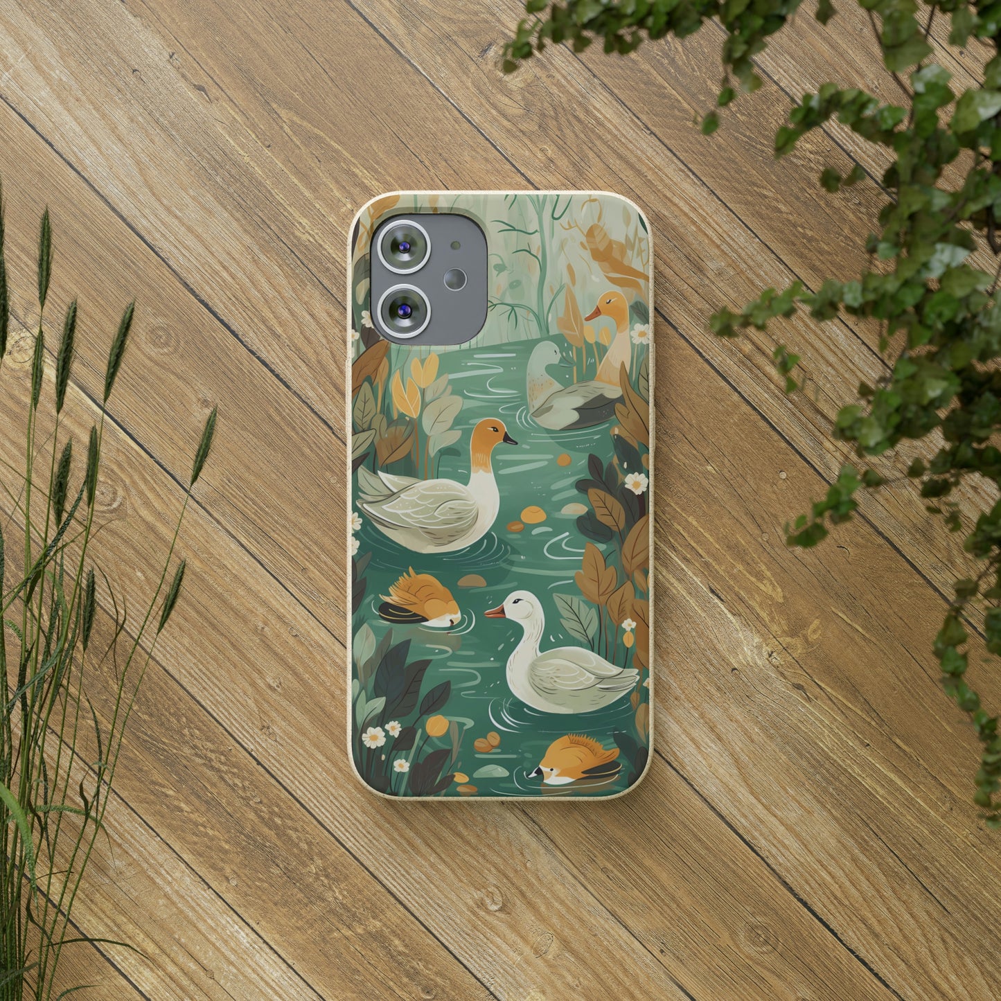 Cottagecore Ducks in a Pond | Biodegradable iPhone Case