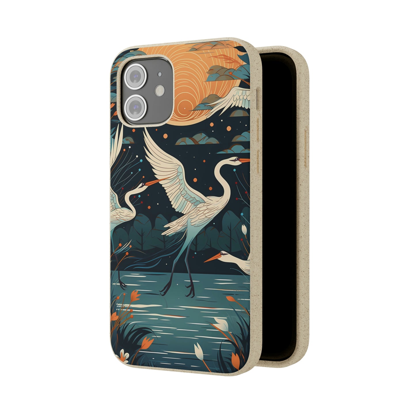 Cranes Flying Over a Pond | Biodegradable iPhone Case