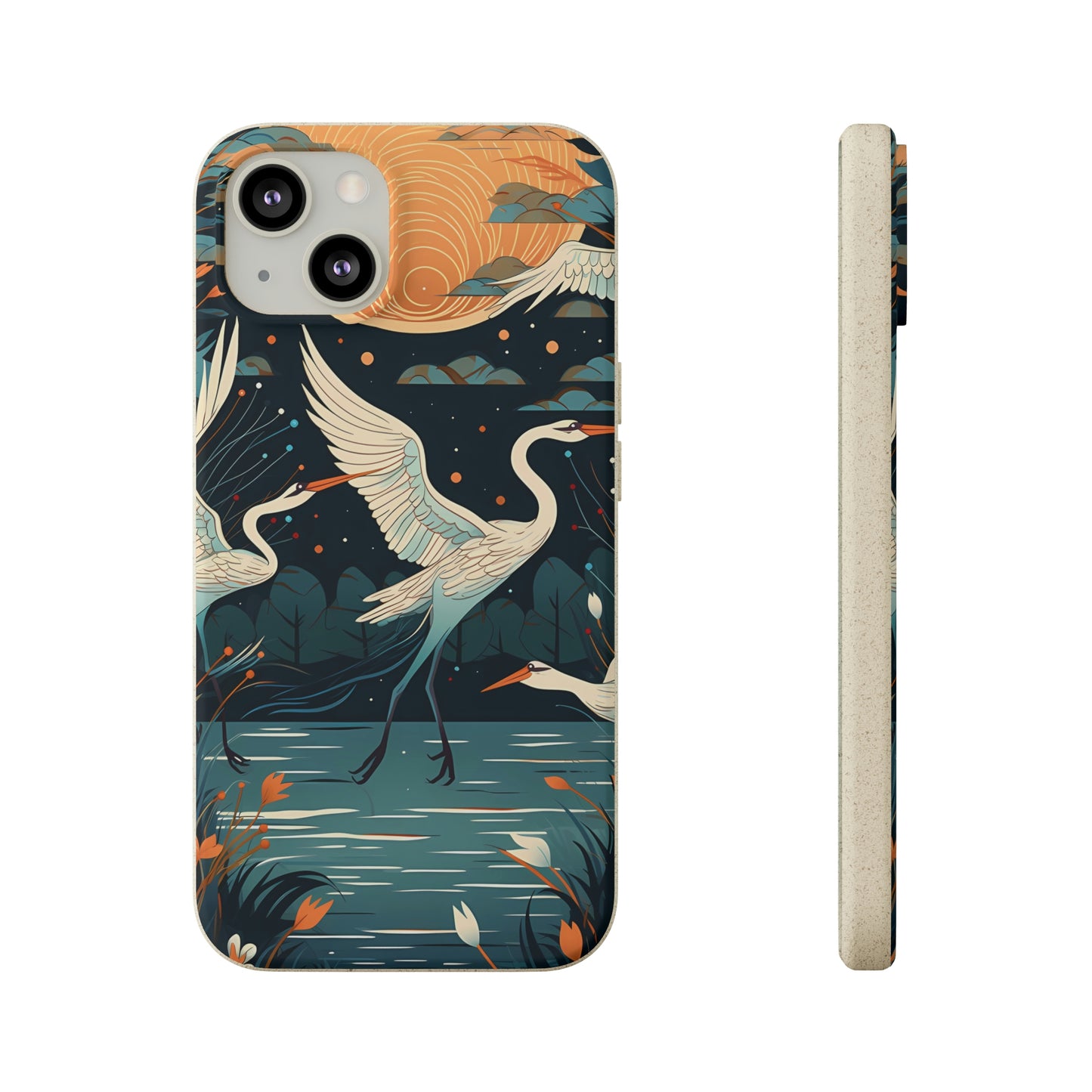 Cranes Flying Over a Pond | Biodegradable iPhone Case