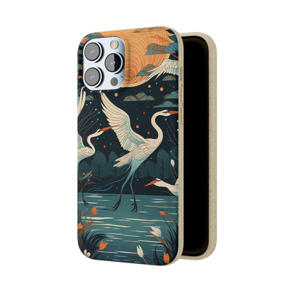 Cranes Flying Over a Pond | Biodegradable iPhone Case