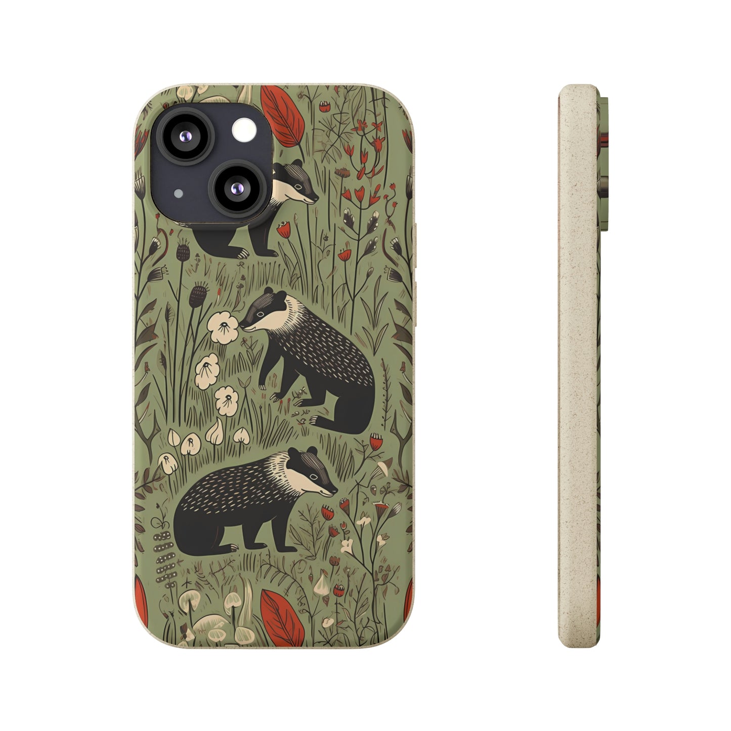 Cute Badgers in a Meadow | Biodegradable iPhone Case