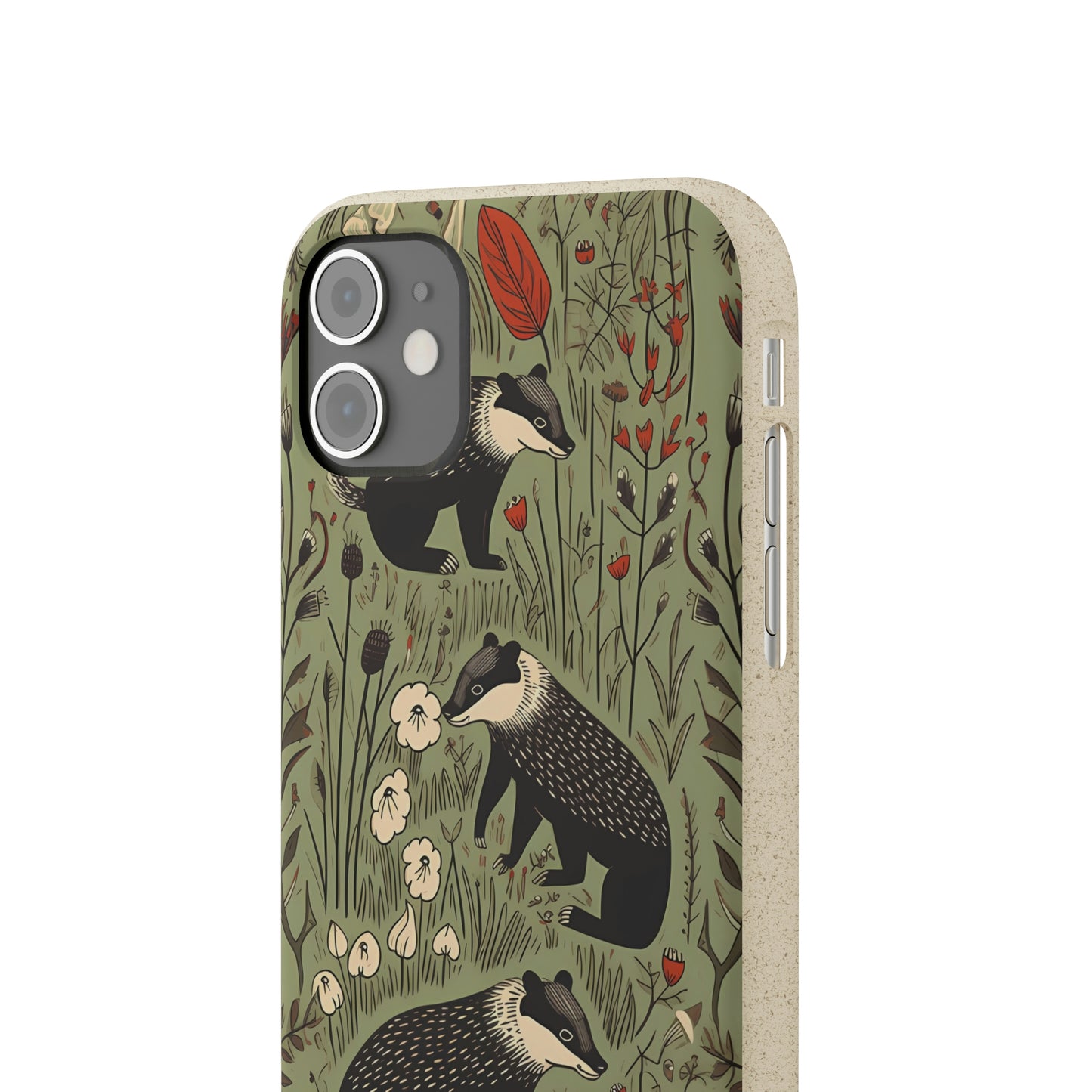 Cute Badgers in a Meadow | Biodegradable iPhone Case