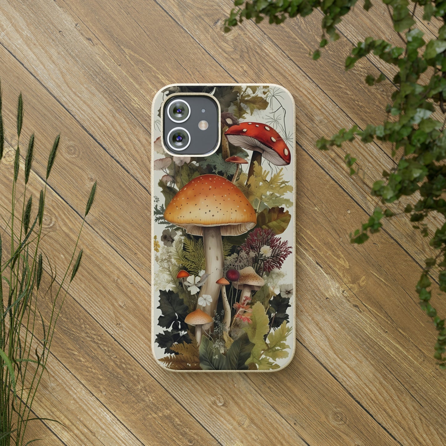 Cottagecore Mushrooms and Plants | Biodegradable iPhone Case