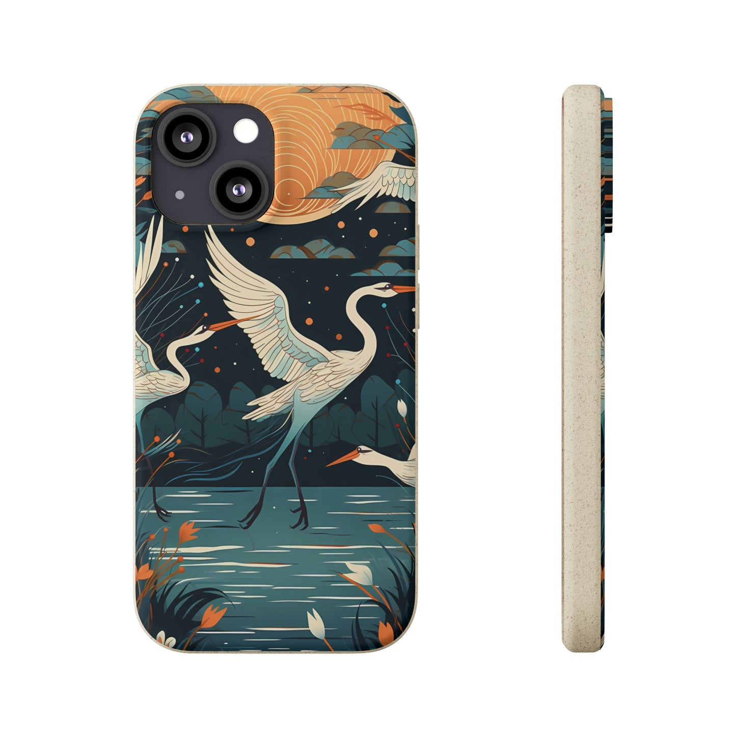 Cranes Flying Over a Pond | Biodegradable iPhone Case