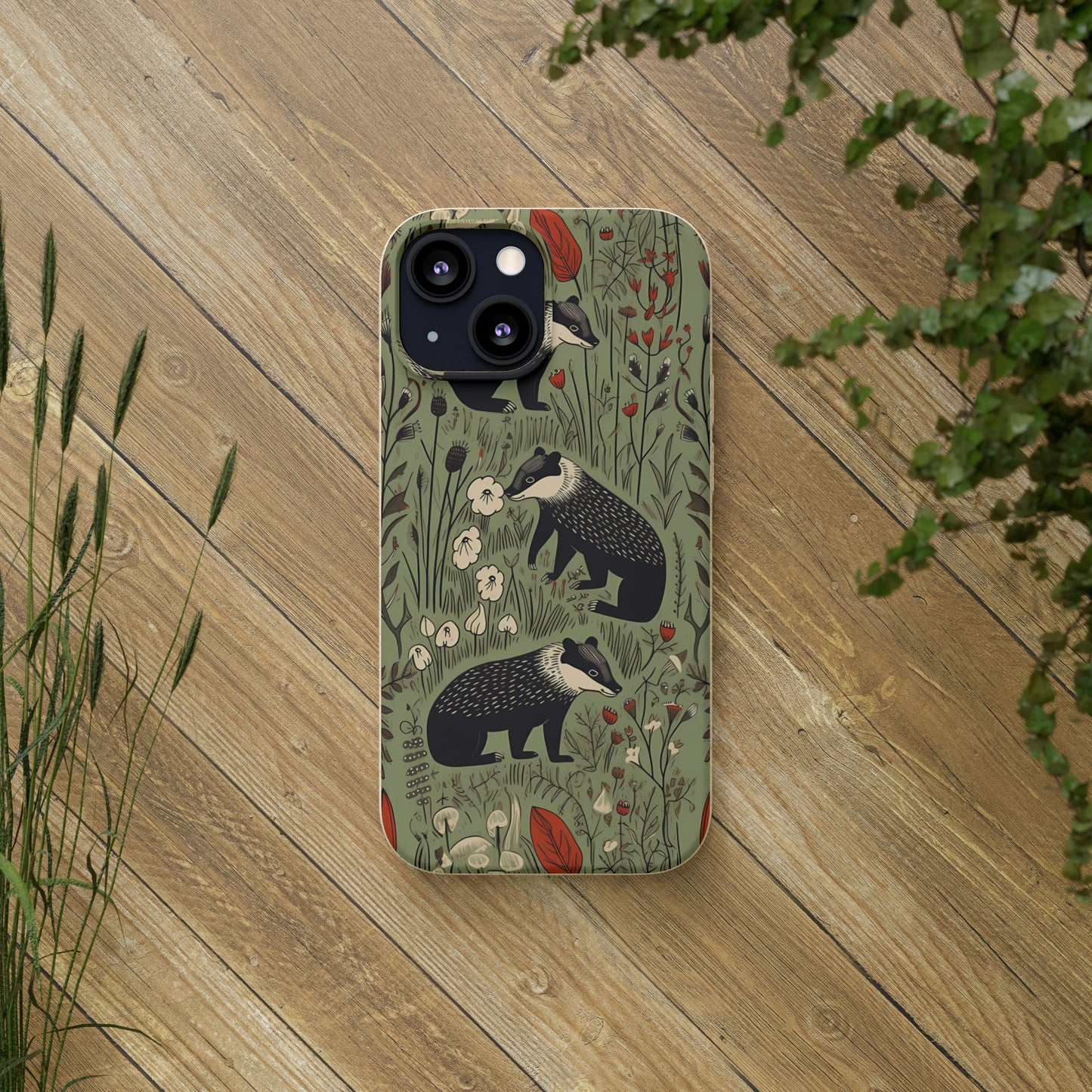 Cute Badgers in a Meadow | Biodegradable iPhone Case