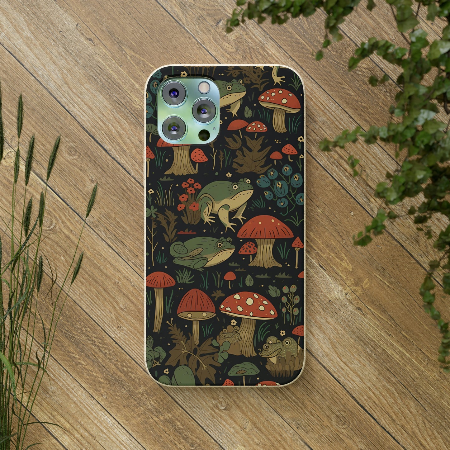 Cottagecore Frogs with Mushrooms | Biodegradable iPhone Case