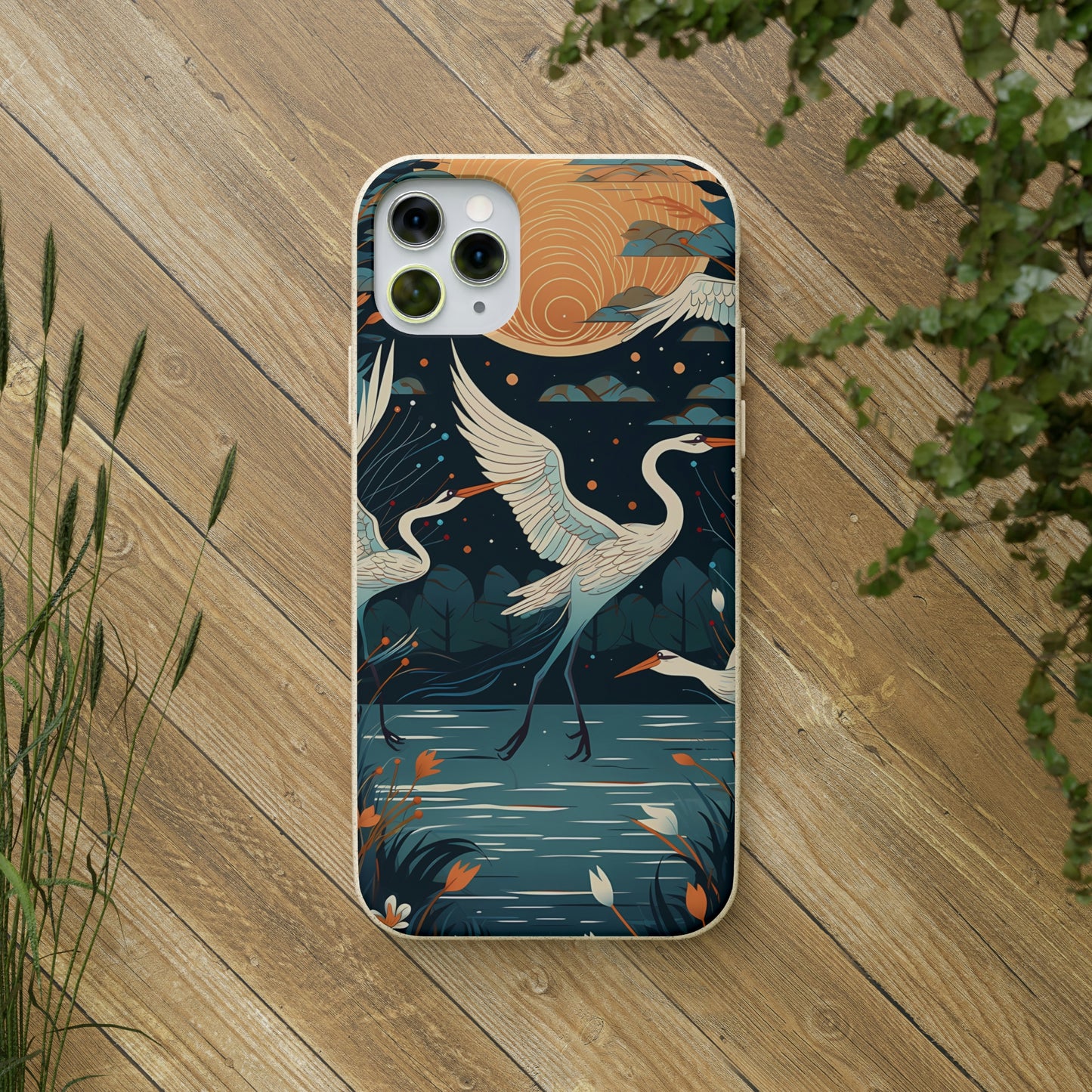 Cranes Flying Over a Pond | Biodegradable iPhone Case