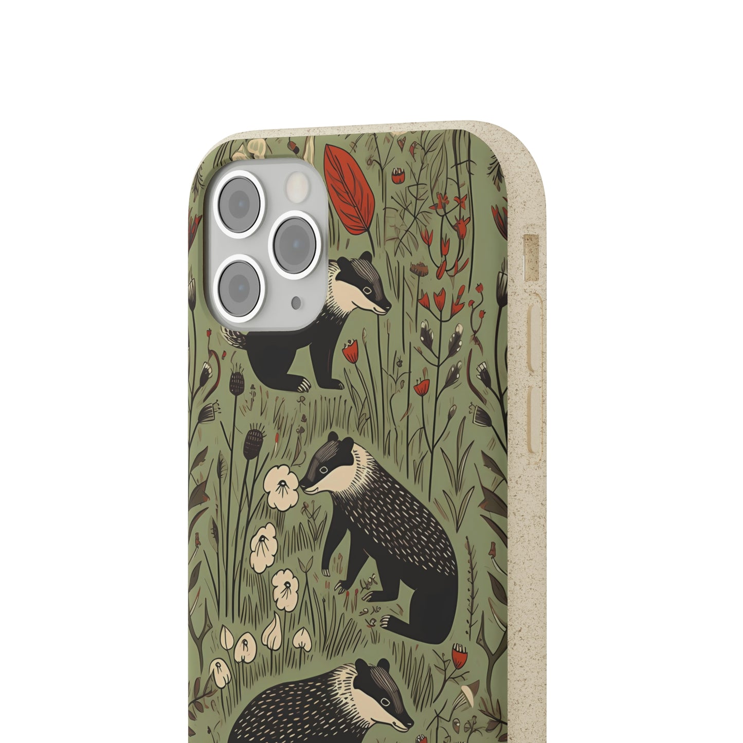 Cute Badgers in a Meadow | Biodegradable iPhone Case