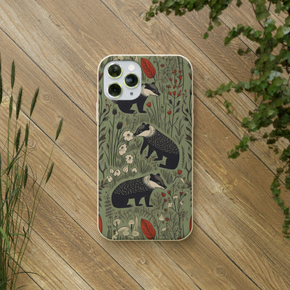 Cute Badgers in a Meadow | Biodegradable iPhone Case