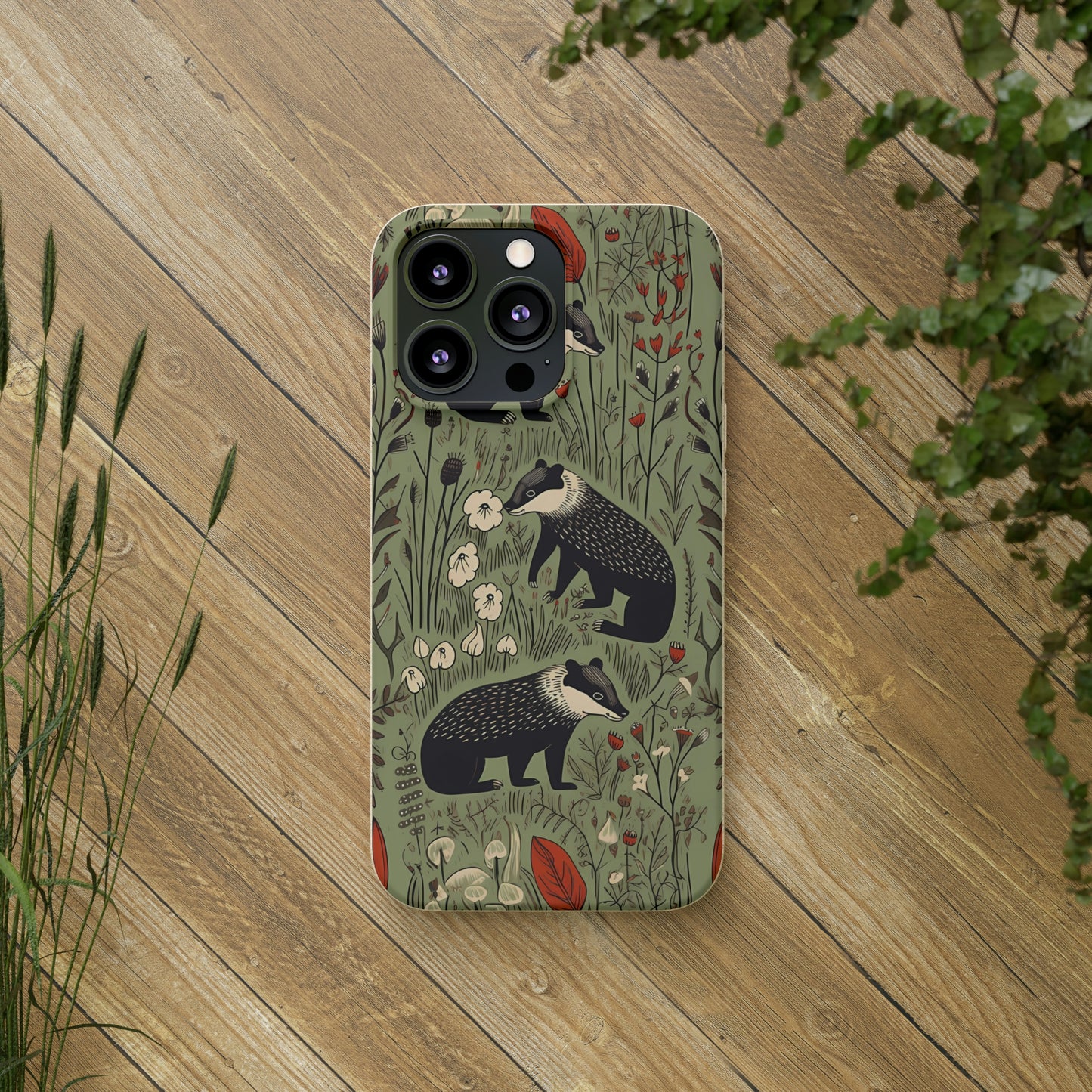 Cute Badgers in a Meadow | Biodegradable iPhone Case