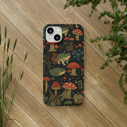 Cottagecore Frogs with Mushrooms | Biodegradable iPhone Case