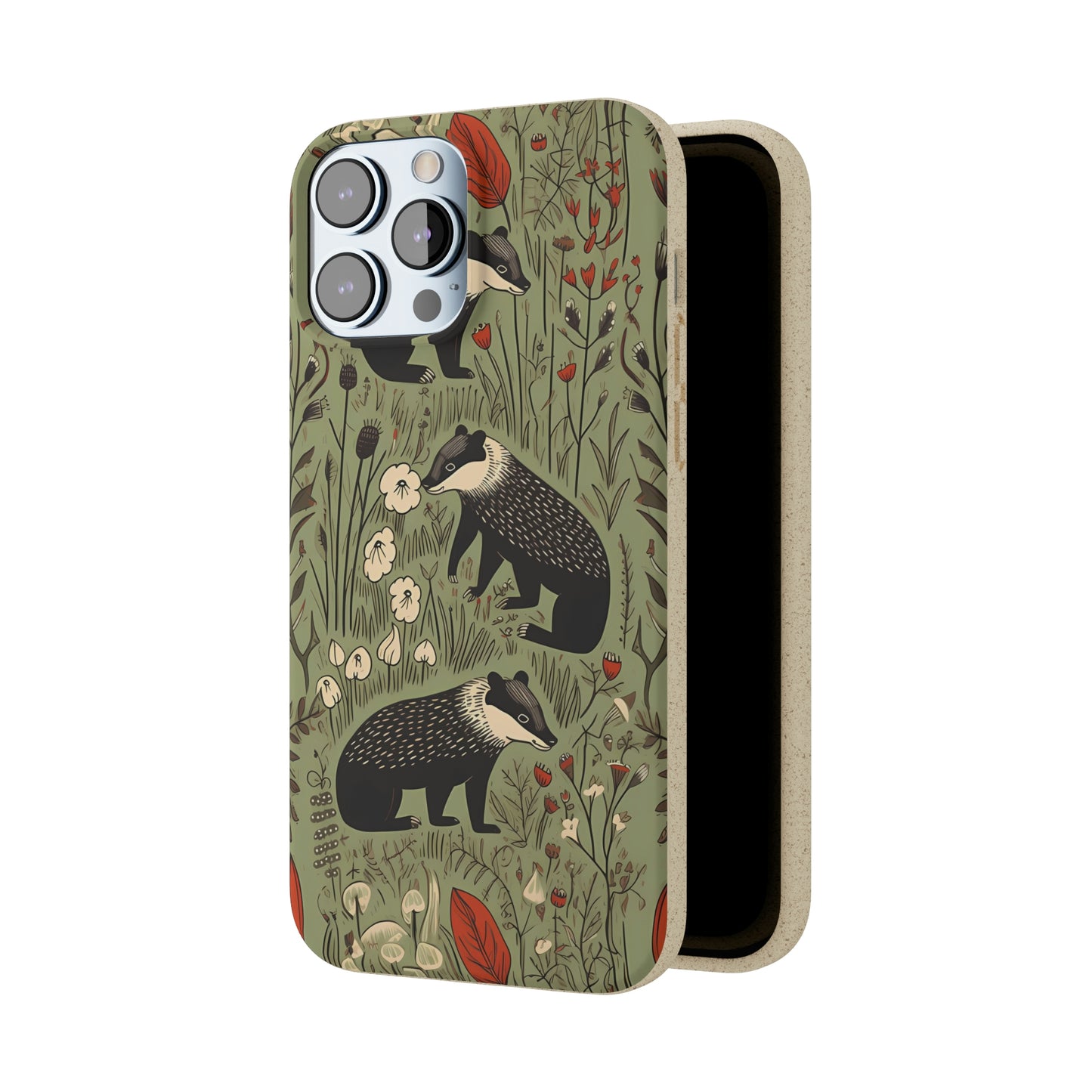 Cute Badgers in a Meadow | Biodegradable iPhone Case