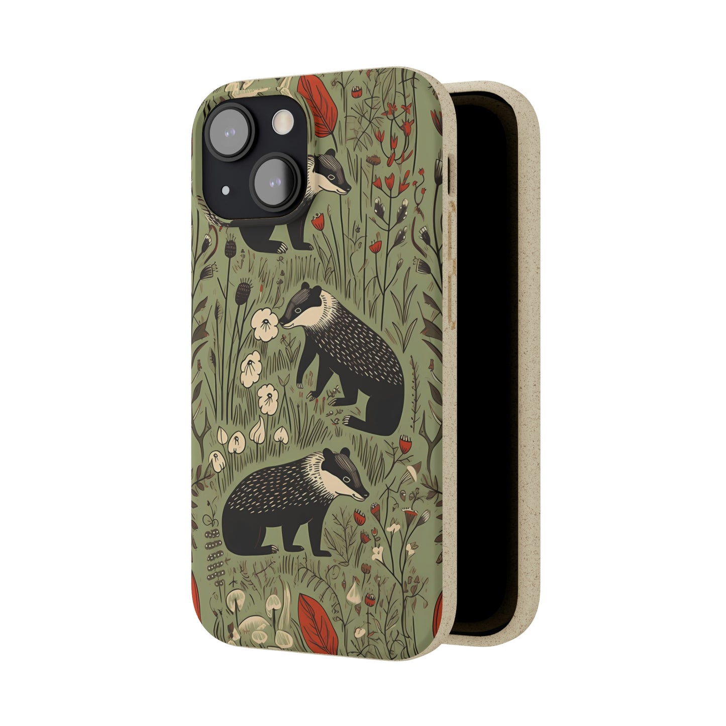 Cute Badgers in a Meadow | Biodegradable iPhone Case