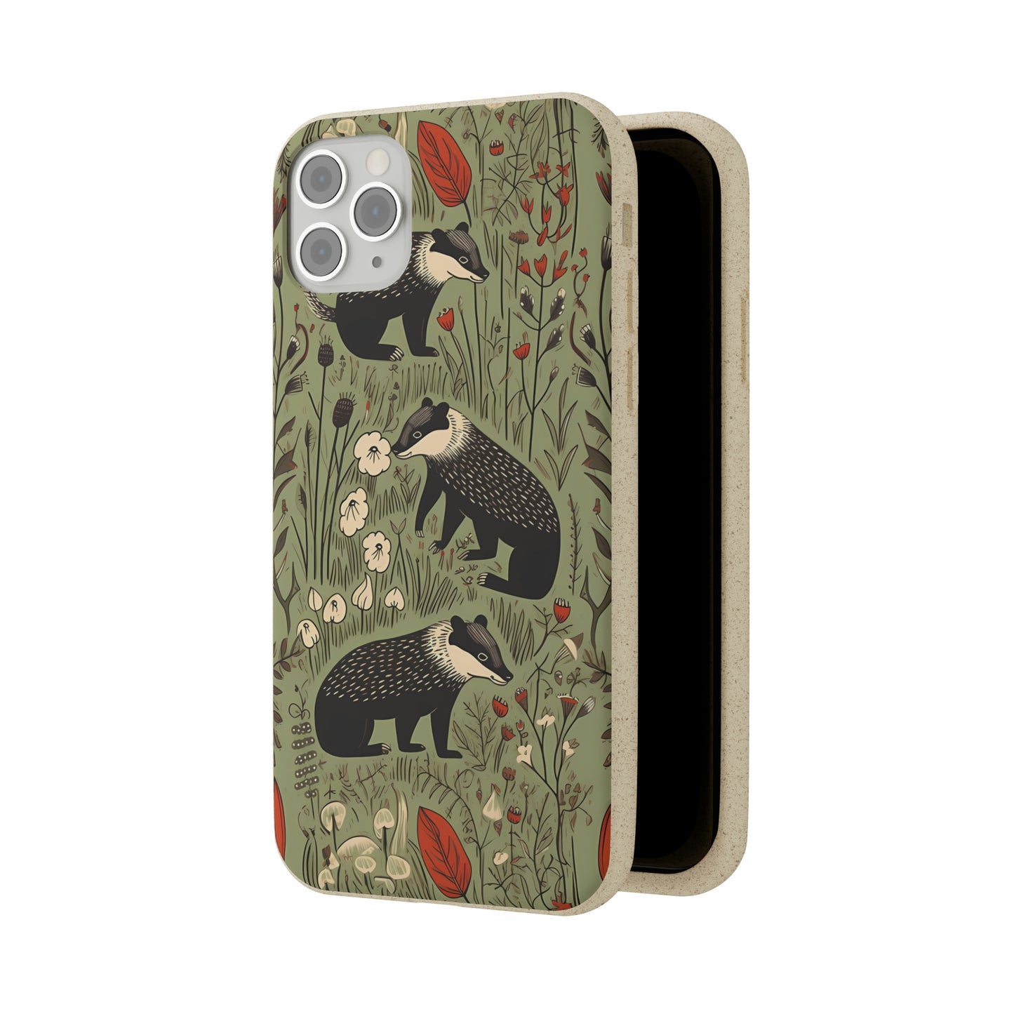 Cute Badgers in a Meadow | Biodegradable iPhone Case