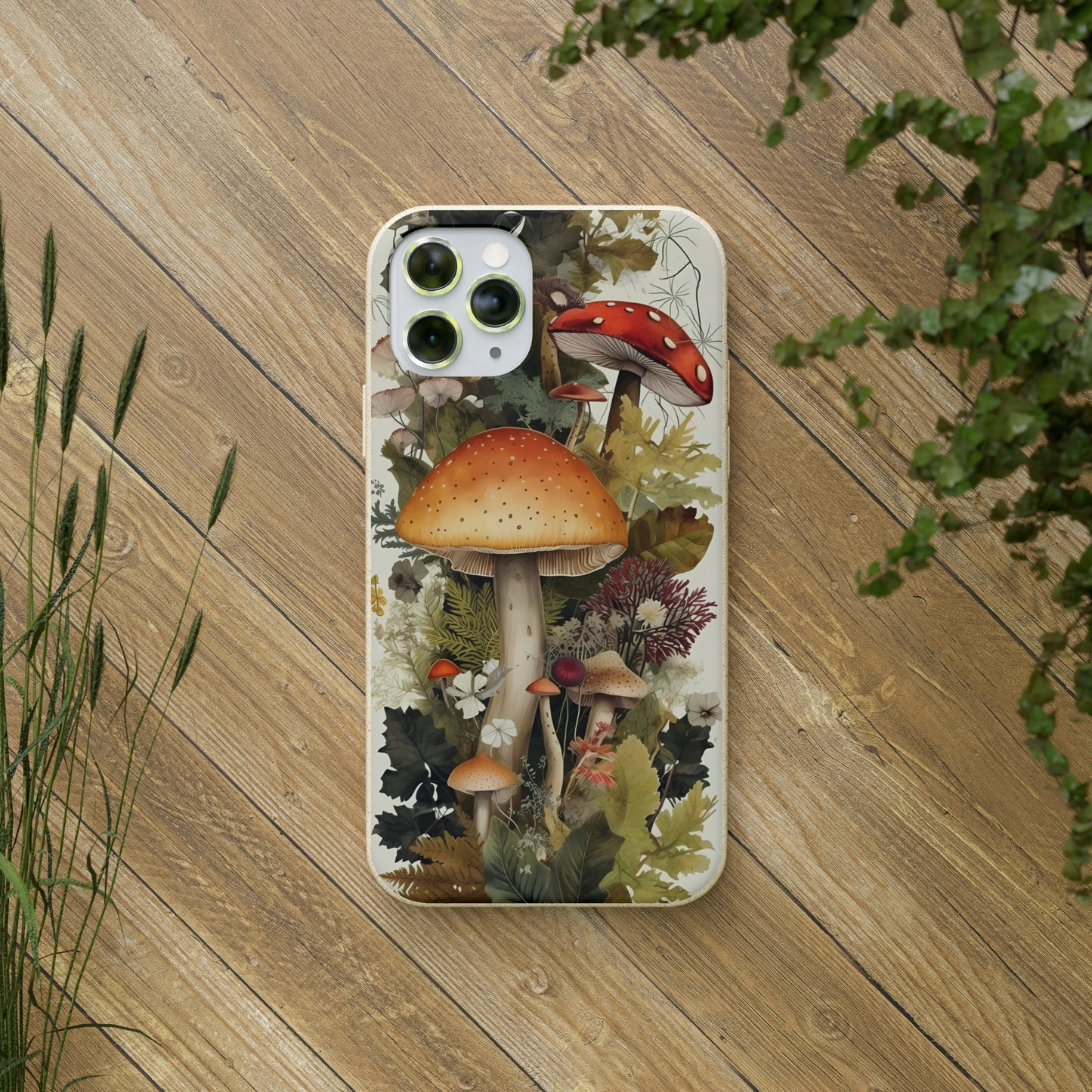 Cottagecore Mushrooms and Plants | Biodegradable iPhone Case