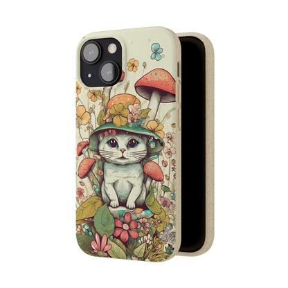 Cottagecore Cat Wearing a Hat | Biodegradable iPhone Case