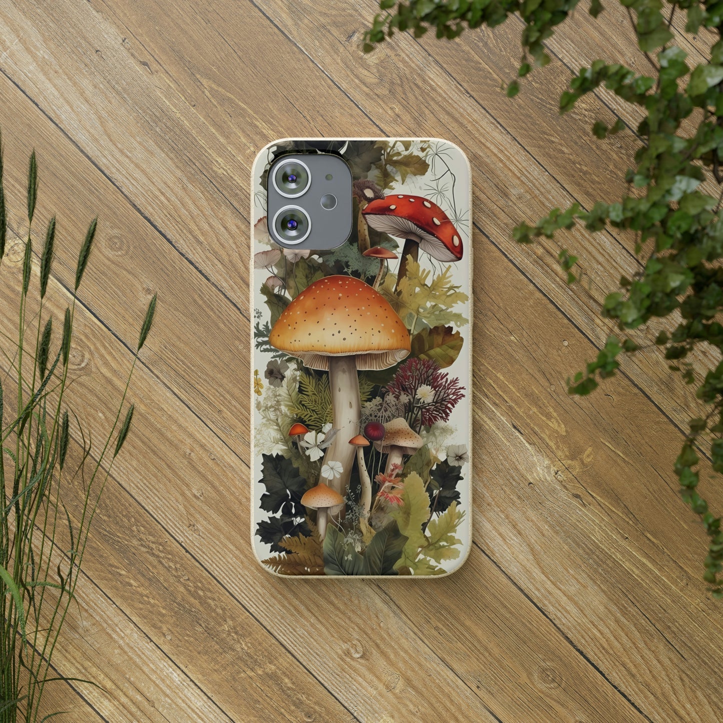 Cottagecore Mushrooms and Plants | Biodegradable iPhone Case