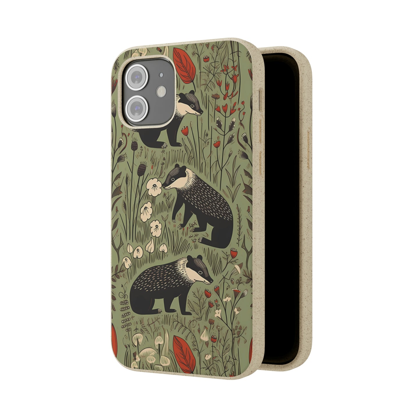 Cute Badgers in a Meadow | Biodegradable iPhone Case