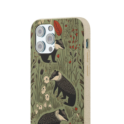 Cute Badgers in a Meadow | Biodegradable iPhone Case