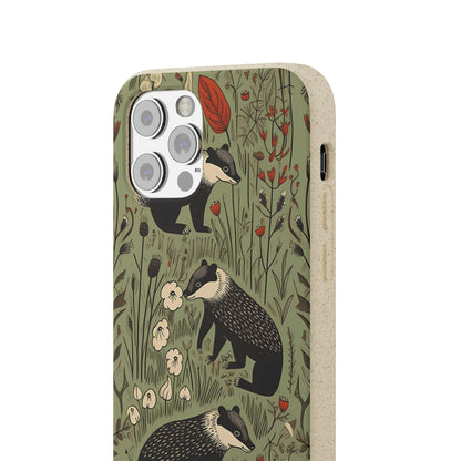 Cute Badgers in a Meadow | Biodegradable iPhone Case