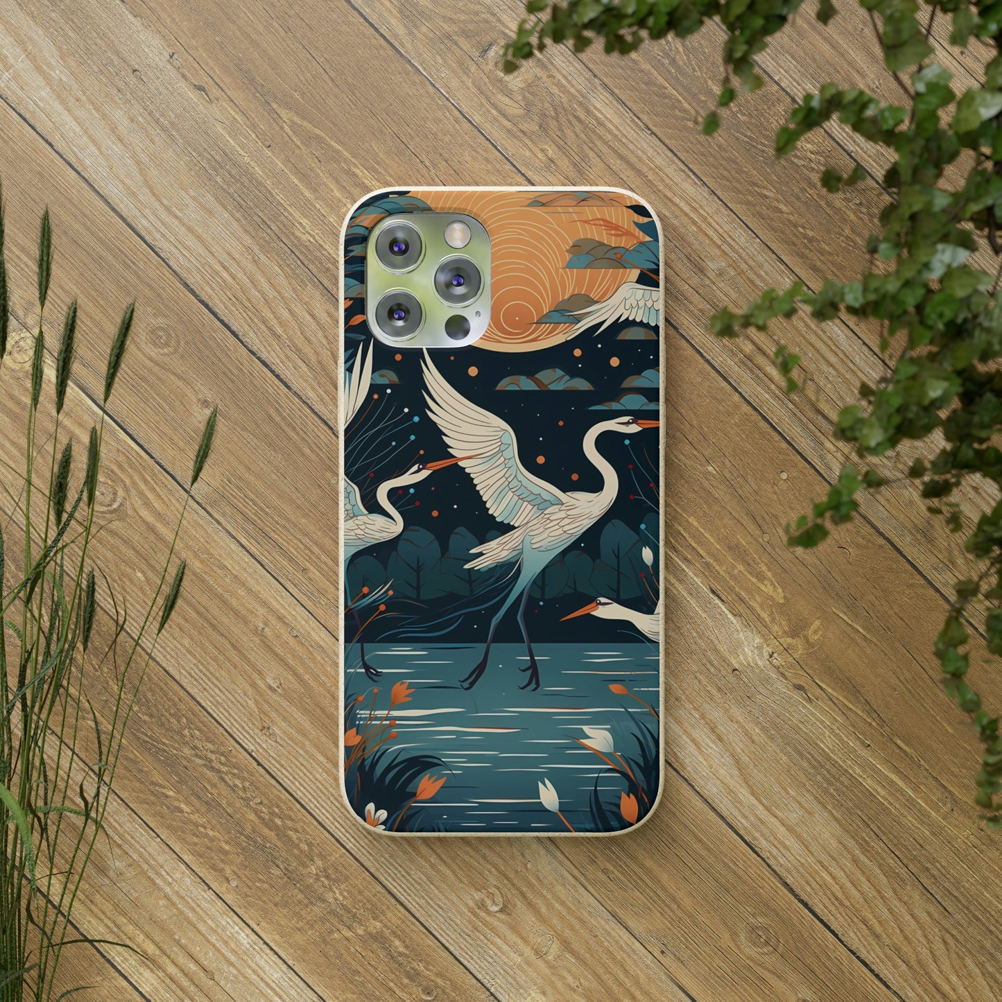 Cranes Flying Over a Pond | Biodegradable iPhone Case