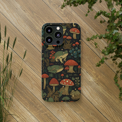 Cottagecore Frogs with Mushrooms | Biodegradable iPhone Case