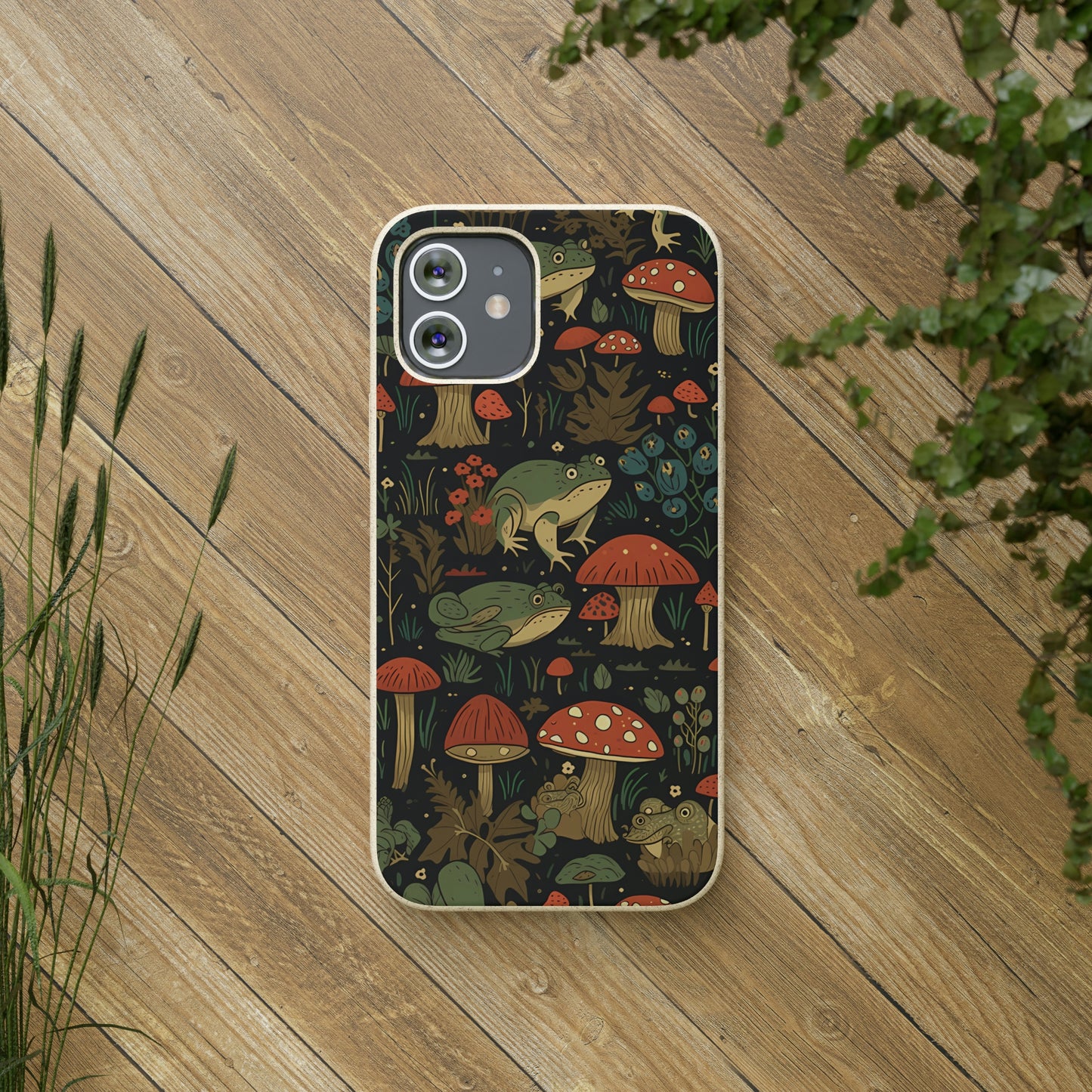 Cottagecore Frogs with Mushrooms | Biodegradable iPhone Case