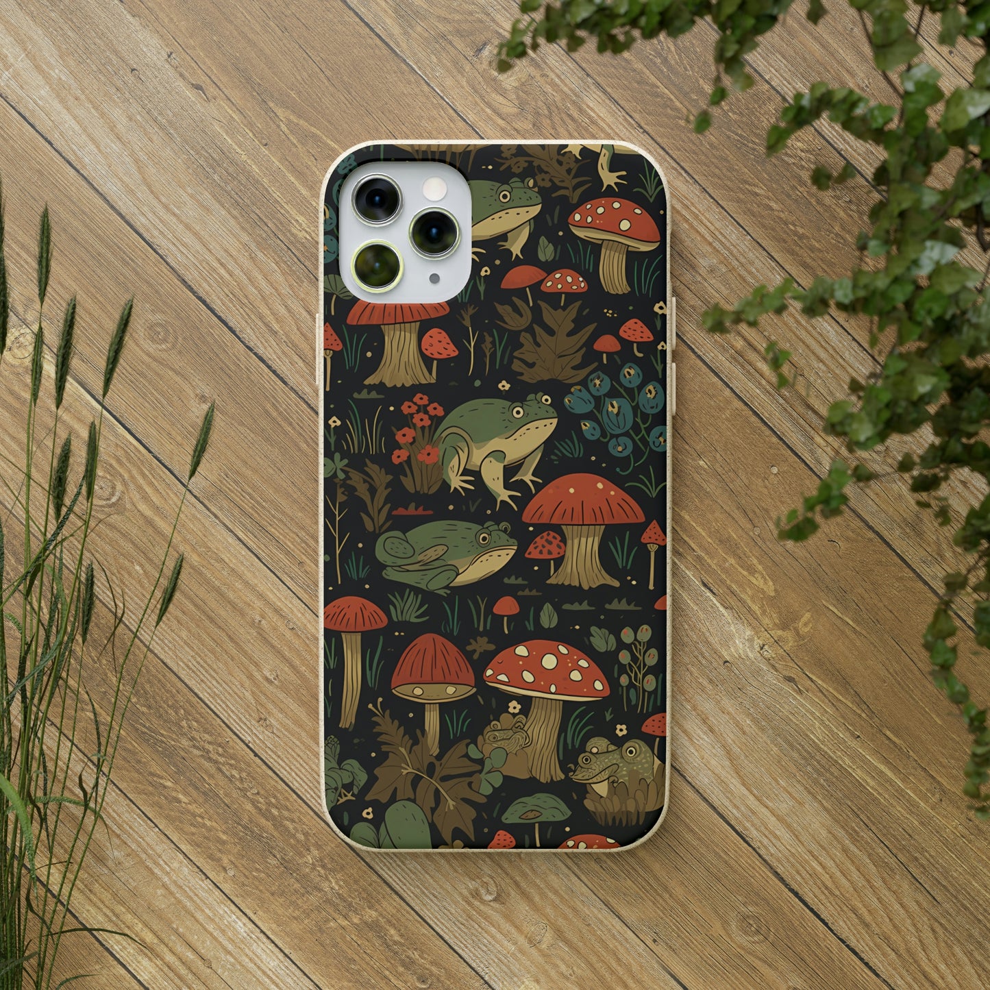 Cottagecore Frogs with Mushrooms | Biodegradable iPhone Case