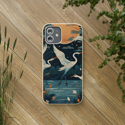 Cranes Flying Over a Pond | Biodegradable iPhone Case