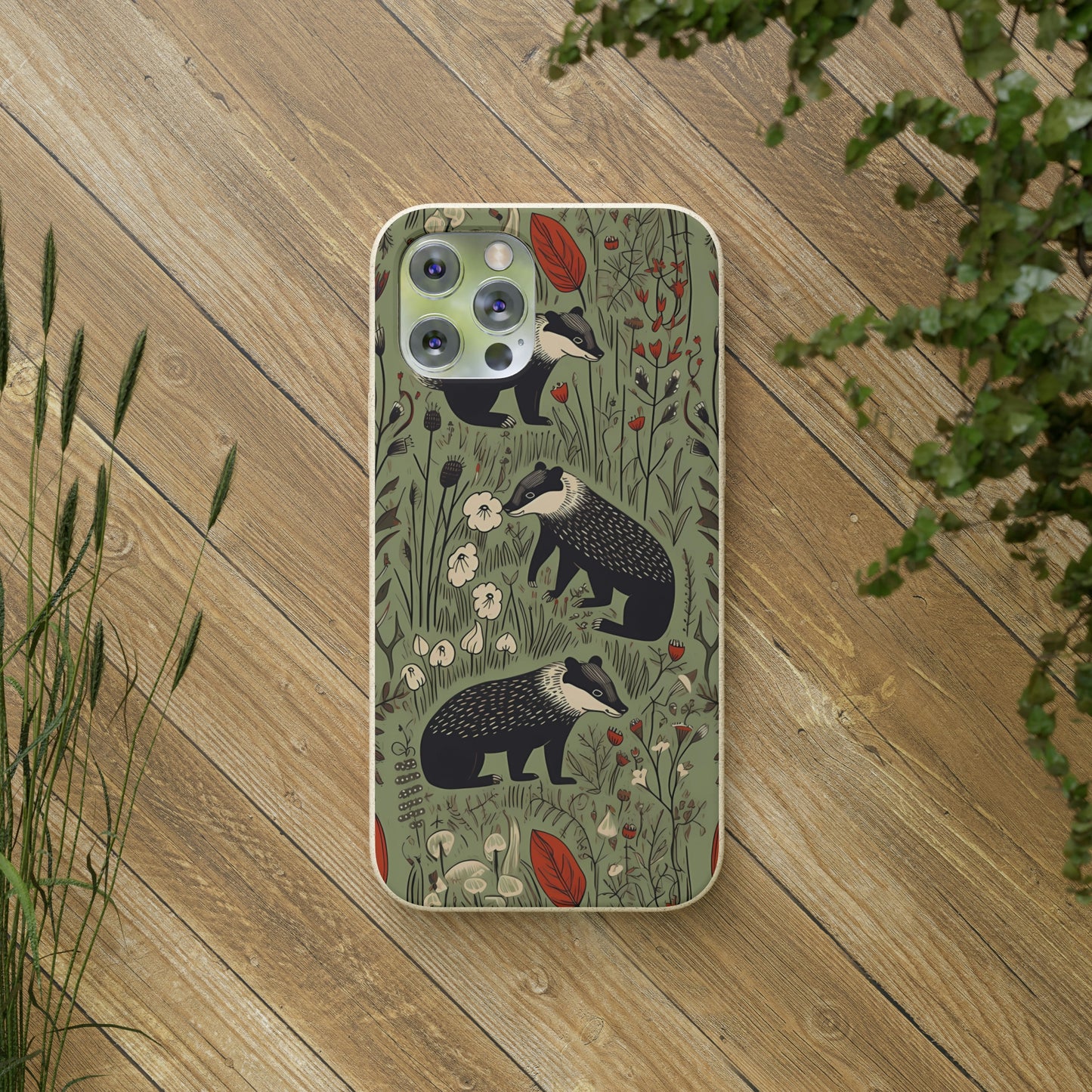 Cute Badgers in a Meadow | Biodegradable iPhone Case