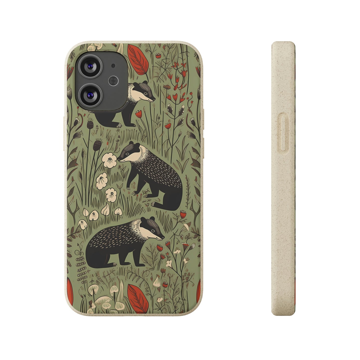 Cute Badgers in a Meadow | Biodegradable iPhone Case