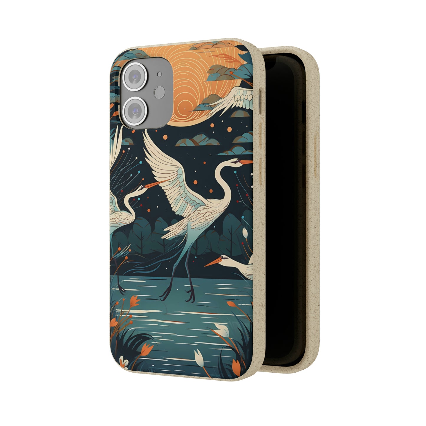 Cranes Flying Over a Pond | Biodegradable iPhone Case