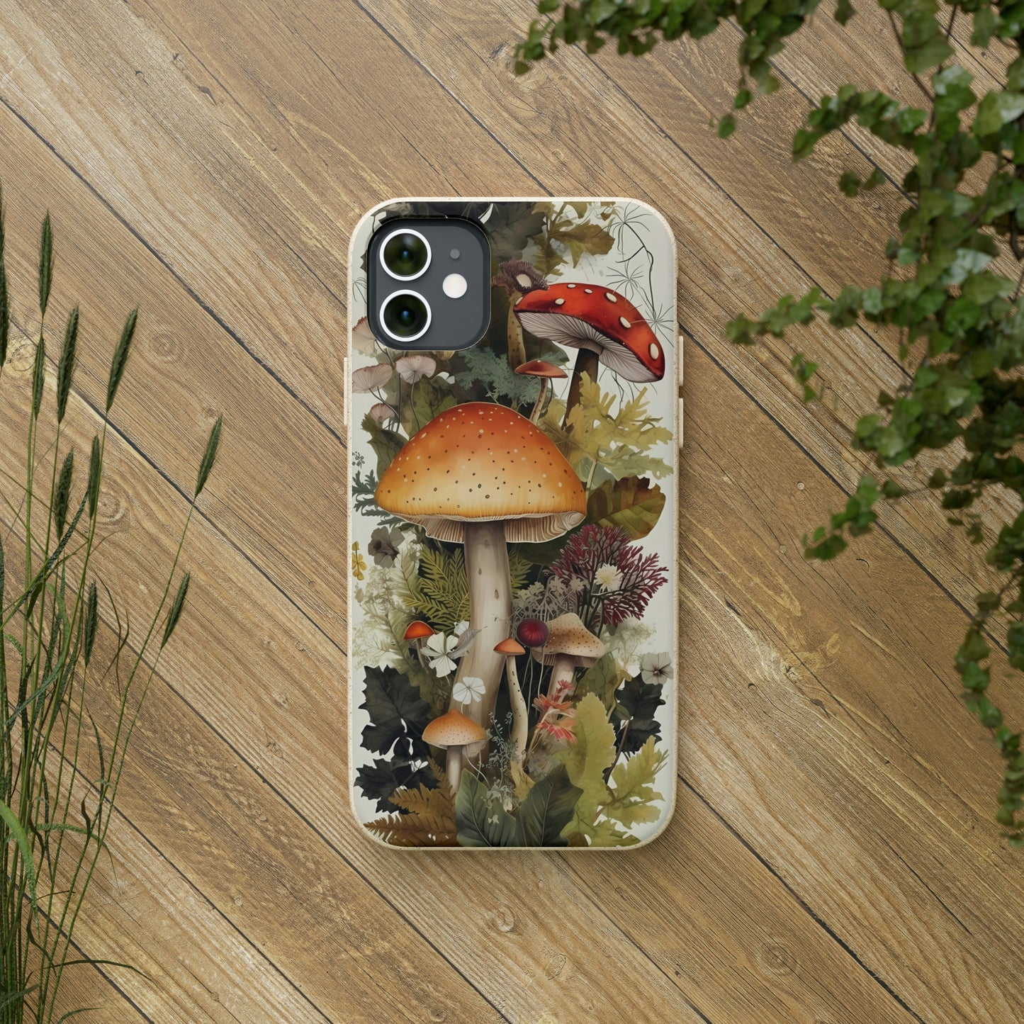 Cottagecore Mushrooms and Plants | Biodegradable iPhone Case