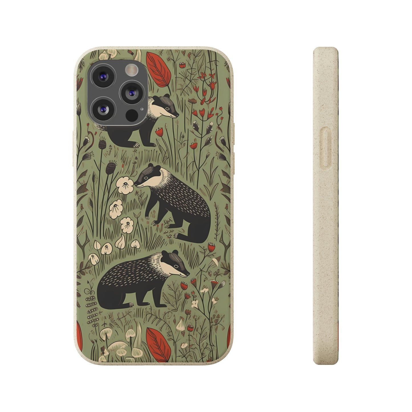 Cute Badgers in a Meadow | Biodegradable iPhone Case