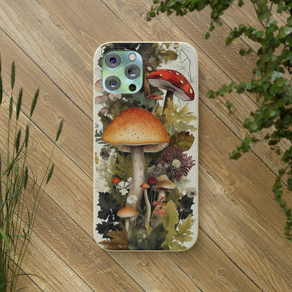 Cottagecore Mushrooms and Plants | Biodegradable iPhone Case